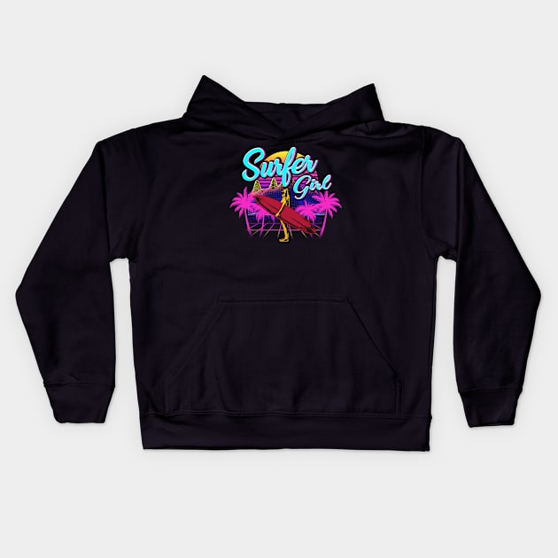 Surfer Girl Surfing Women Surfboard Gift Design Kids Hoodie by Dr_Squirrel